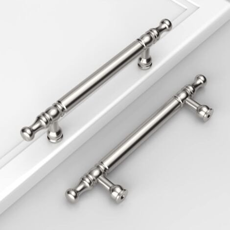 10 tiradores modernos para cajones de cocina, con tornillos para armarios de oficina y armarios, cromados en plata brillante (distancia entre agujeros: 128 mm). (1/4)