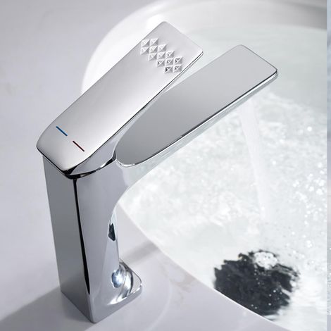 Mitigeur de lavabo chrome brillant résistant à la corrosion, robinet de vasque élégant, accessoire salle de bain (1/4)