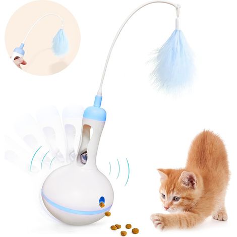 Balle Interactive Tumbler Chat avec Boule et Plumes,Jouet pour Chat Taquin,Jouet en Plumes avec Cloche pour Chat,Jouet pour Chats Interactif,Jouets Interactif Rotatif 4 en 1 pour Chats (bleu) (1/5)