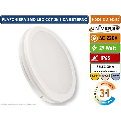 UNIVERSO ESS-02-B3C PLAFONIERA CIRCOLARE SMD LED 29W DA ESTERNO IP65 CCT SWITCH CAMBIA COLORE LUCE 3000K - 4000K - 6500K (1/5)