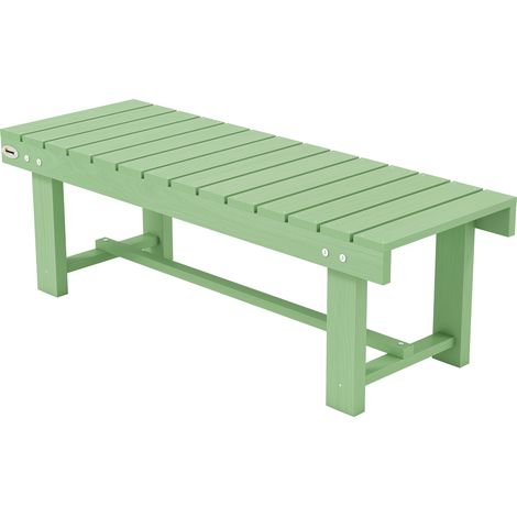 Wooden Garden Bench, Backless Outdoor Loveseat Slatted Seat, Light Green (1/5)