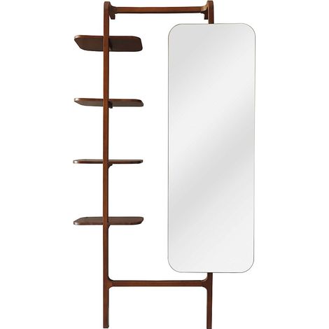 Etagère murale avec miroir en bois d'hévéa - Naturel - ZORVINA (1/3)