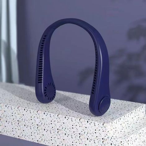 Ventilador de cuello portátil con 3 velocidades y flujo de aire de 360°, ideal para viajes, trabajo de oficina y actividades al aire libre. Azul. (1/5)