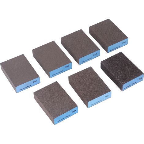 Kit de 7 éponges à poncer (grains 36, 60, 80, 100, 120, 180 et 220) pour ponçage à sec et à l'eau (1/5)