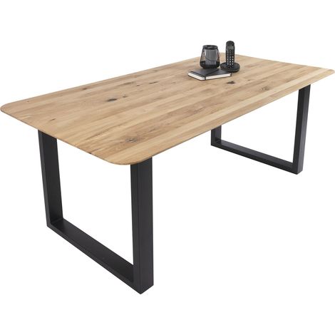 Esszimmertisch Schweizer Kante rund massiv & geölt Eiche 160x85 schwarz U-Gestell Lotte (1/5)
