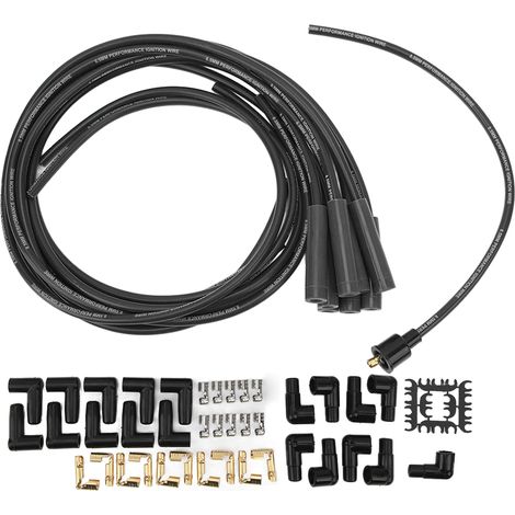 Jeu de câbles d'allumage 8,5mm 180° avec capuchons antipoussière, remplacement pour Chevy V8 noir (1/5)