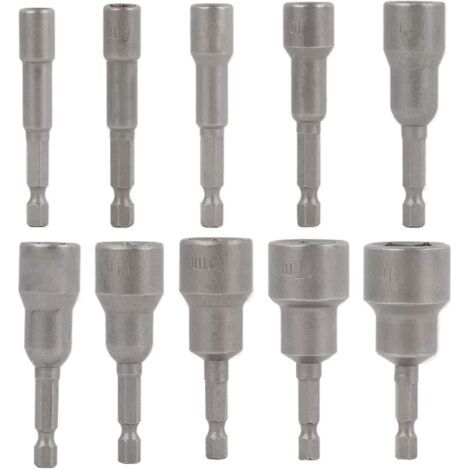 BUNTHAUS PA 10 Pcs Embout Douille Visseuse à Choc 6-19mm Set Magnétique Hexagonale Douille Jeu de Embout Aimanté Perceuse Prise Hexagonale douille Set 1/4 Pouce pour Mandrin à Changement Rapide (1/4)