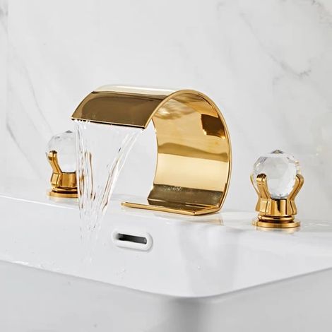 Robinet de Lavabo 3 Trous en Cuivre Massif, Ensemble 3 Pièces, Mitigeur Eau Froide et Chaude, Salle de Bain (1/4)