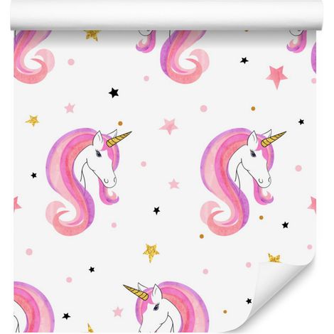 Papel pintado de unicornios y estrellas para salón y dormitorio, 50x1000 cm. (1/5)