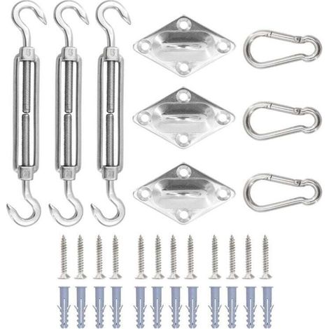 Kit de accesorios de acero inoxidable de 33 piezas para toldos de jardín y patio exterior: tornillos, ganchos y resortes (5 mm) - KZQ