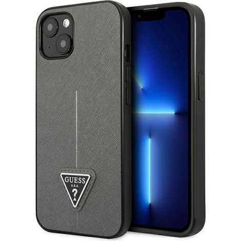 Hülle für iPhone 13 mini mit Guess Saffiano Dreieck-Logo, Silber (1/5)
