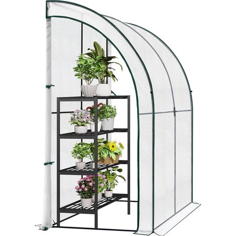 WOLTU Invernadero de Jardín Terraza 200x100x210cm Tipo Caseta Tubo de Acero Vivero Casero Invernadero Grande Semicircular con Puerta de Cremallera para Cultivo Plantas Flores Tomates Blanco