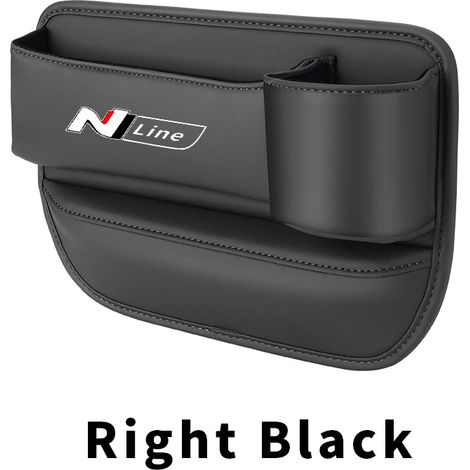(Ligne N - Noir droit) Boîte de rangement pour siège auto Hyundai N Line Sonata Elantra, porte-gobelet, porte-téléphone et clés, accessoire intérieur en cuir (1/5)