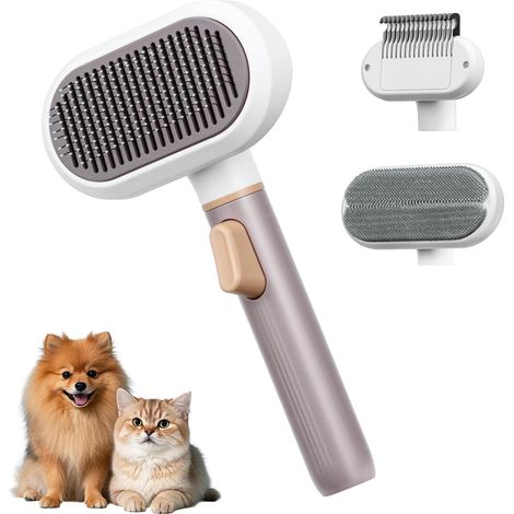 3 in 1 Pet Dog Cat Brush Self Cleaning Brush with 3 Interchangeable Heads, Rake, Detangler and Massage Brush for Long and Short Hair (1/5)