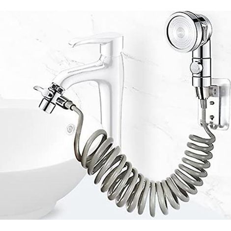Waschbecken und Duscheinheit fürs Badezimmer, inklusive Duschkopf, ideal zum Haarewaschen oder Reinigen des Waschbeckens (Armatur nicht im Lieferumfang enthalten) (silber)