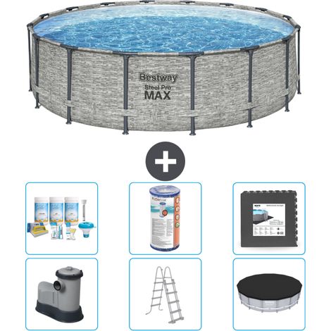 Piscine Bestway ronde Steel Pro MAX - Impression pierre - 488 x 122 cm - Comprend des Accessoires CB31 (1/4)