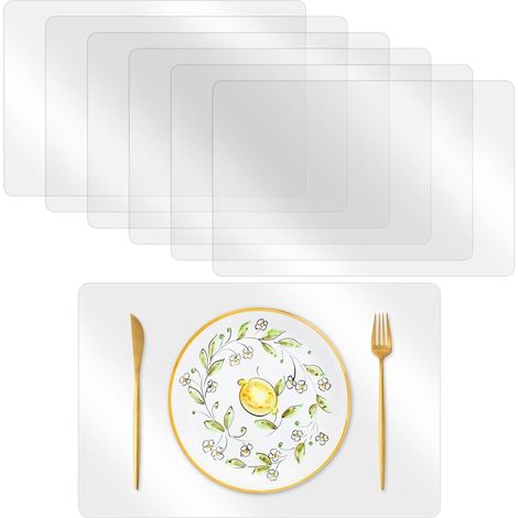 Lot de 6 sets de table transparents et lavables - 43 x 28 cm - Utilisables en toutes circonstances (table, cuisine, bureau, salle à manger, étagères, etc.) - Idéal pour la table, la cuisine, le bureau (1/5)