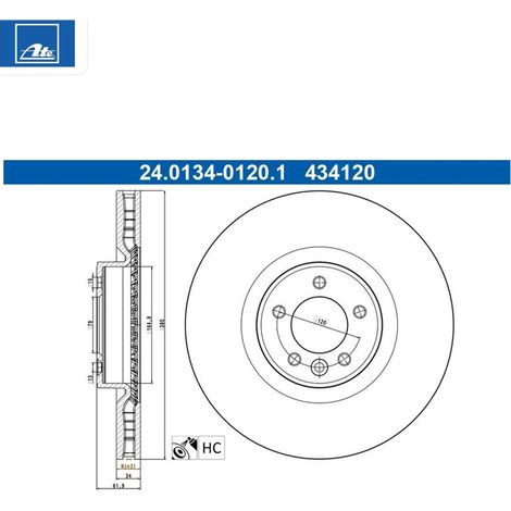 Lot de 2 Disques de frein ATE 24.0134-0120.1 LAND ROVER LR016176