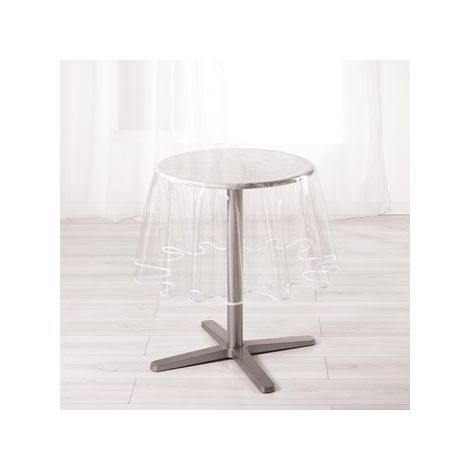 Homemaison – Nappe ronde transparente 180 cm – Ourlet coloré anthracite et taupe – Imperméable – Pour 8/10 couverts