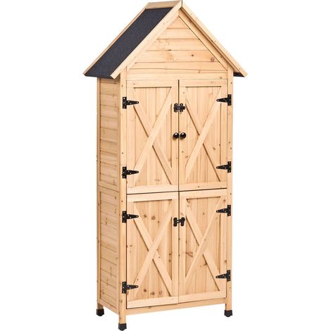 Outdoor Garden Shed Storage Natural Fir Wood with Doors and Shelves All Weather Practical Storage Space SENIGA (1/5)