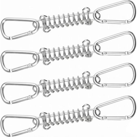 4 Pièces Ressort Tension Inox - Kit Complet avec 8 Mousquetons - Acier Inoxydable Anti-Corrosion - Pour Voile d'Ombrage et Camping - Argent 9,2 cm (1/5)