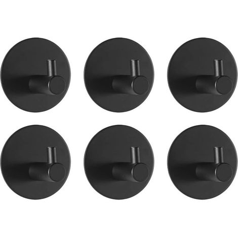 CYRILL – Gancio adesivo da parete nero 6 pezzi, gancio appendiabiti da bagno senza foratura, gancio porta asciugamani da bagno in acciaio inox per cucina e camera da letto (1/5)