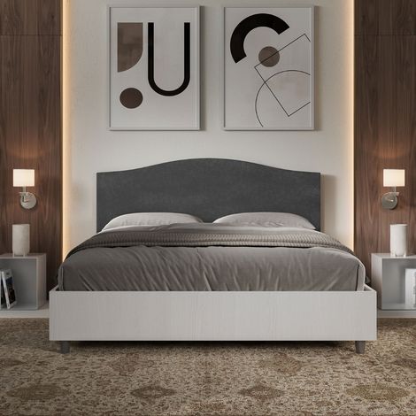 Letto contenitore da 160x190 in legno bianco e testata in microfibra grigio Grace (1/5)