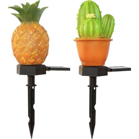 Lot de 2 lampes solaires décoratives d'extérieur en forme de cactus et d'ananas, faciles à installer pour embellir votre jardin, pelouse et cour. (1/5)