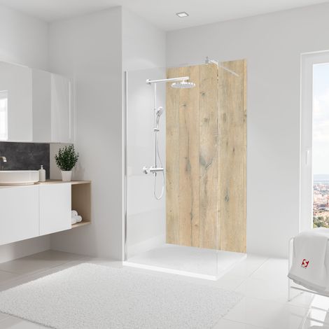 Panneau mural Chêne vieilli ciré, revêtement pour douche et salle de bain, DécoDesign DÉCOR, Schulte, 100 x 210 cm