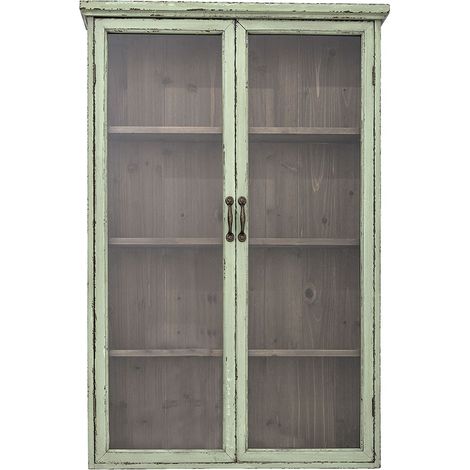 Vitrine 2 portes 81x22x122cm en pin vert (1/5)