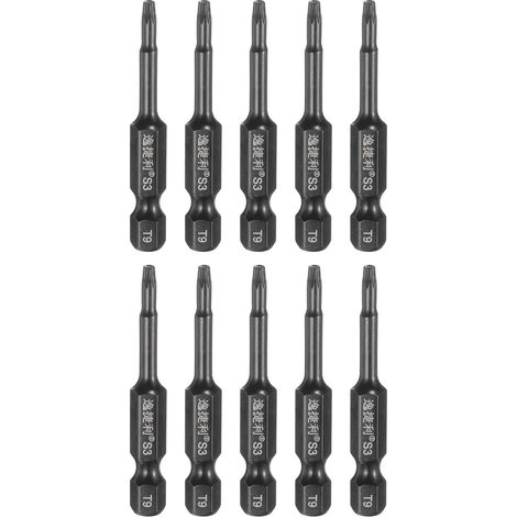 10Pcs Embouts De Tournevis T9 Torx Longueur 50mm/2" Acier S3 Noir (1/5)