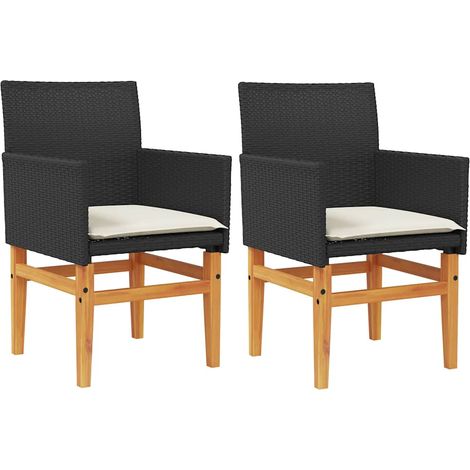 Sedie Giardino con Cuscini 2 pz  Sedute da esterno Nere Polyrattan e Legno Massello (1/4)