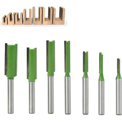 Lot de 7 fraises à défoncer droites à tige de 6 mm, Mèche de routeur simple/double flte, Fraise à Bois Routeur à Coupe Droite Flush Trim Pattern Router Pour le Travail du Bois (1/5)