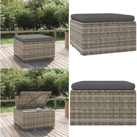 Gartenhocker mit Kissen Grau 55x55x30 cm Poly Rattan - Gartenmöbel - Rattan (1/5)