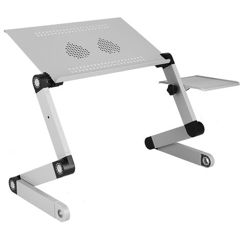 Table pour ordinateur portable en alliage d'aluminium avec ventilateur, portable, réglable en hauteur, pliable, pour bureau à domicile, couleur argent. (1/5)