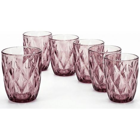Set 6 Bicchieri in Pasta di Vetro Crystal Pink Design Diamante Sfaccettato per Acqua e Bibite 29cl Rosa Elegante per Casa e Ristorazione per una Tavola di stile Raffinata elegante
