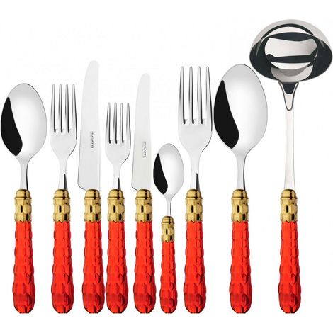 CRISTALLO Ghiera Dorata, Posate Set 75 Pz, Scatola Wengè - Colore: Rosso (1/2)