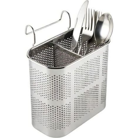 Porte-ustensiles de cuisine, 13,3 × 12,8 × 7,3 cm, acier inoxydable, égouttoir à baguettes à 2 compartiments, rangement pour couverts, cuisine
