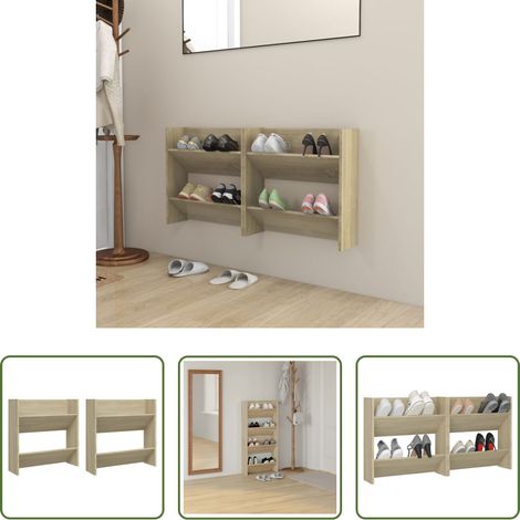 vidaXL Holzschrank - Wand-Schuhschränke 2 Stk. Sonoma-Eiche 60x18x60cm Holzwerkstoff (1/5)