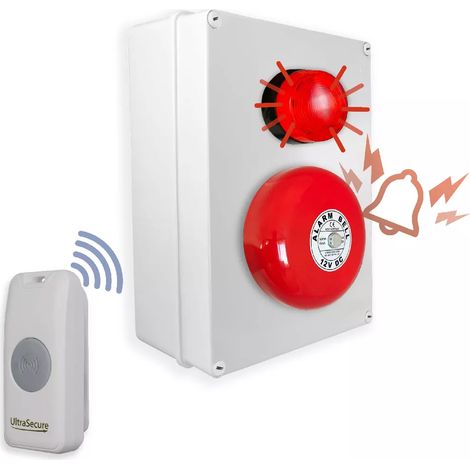 Kit panique SOS sans-fil cloche  flash - Haute-résistance 800m bouton simple autonome sur piles (Gamme PROTECT 800) (1/5)