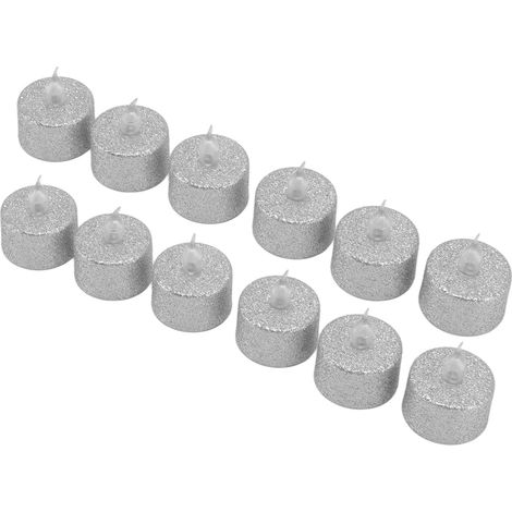 Bougies LED décoratives sans flamme, sans flamme, à piles, fonctionnant sur piles, couleur argent, pour Noël et les mariages (lot de 12). (1/5)