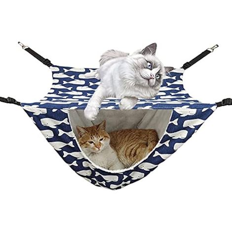 Hamac pour chat - Double couche - Lit suspendu pour animal domestique - Pour chats, chatons, lapins, furets, petits animaux - Bleu (1/5)