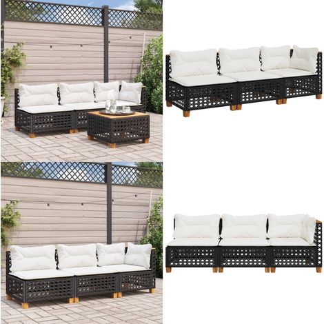 Gartensofa mit Kissen 3-Sitzer Schwarz Poly Rattan - Gartensofa - Outdoor Möbel - Gartenmöbel - Lounge Set - Esszimmerset - Home & Living (1/5)