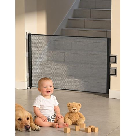 Barrière de Sécurité Rétractable Escalier pour Bébés Enfant et Chiens 0-150cm de Large, 78cm de Haut Barriere Escalier Enroulable pour Les Escaliers/Portes/Couloirs(Noir) (1/5)