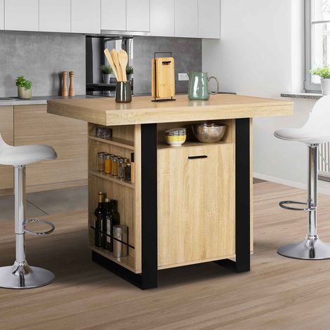 PHOENIX 110 cm madera y negro isla central con unidades de almacenamiento