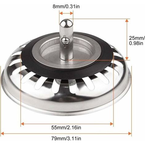 Cestello di scarico classico, diametro 79,3 mm. Confezione da 2 tappi per lavello da cucina in acciaio inox, filtro universale per lavello da cucina, tappi di scarico anti-intasamento in acciaio inox (1/4)
