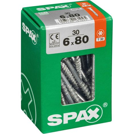 SPAX Universalschraube, 6 x 80 mm, 30 Stück, Teilgewinde, Senkkopf, T-STAR plus T30, 4CUT, WIROX - 4191010600807 (1/4)