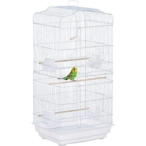 Pawhut Weiße Vogelvoliere mit Futterspendern, Sitzstangen und herausnehmbarer Schale – 46,5 x 35,5 x 92 cm – Ideal für Kanarienvögel und Wellensittiche