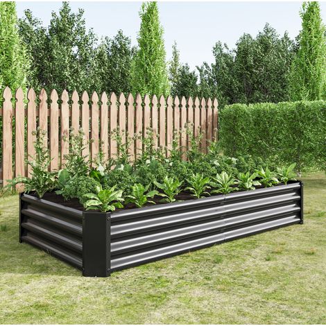 Fioriera rialzata in metallo 180x91x30 cm nero OKMYHOME