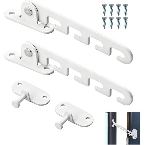 Ensemble de 2 Pièces Limiteurs d’Ouverture de Fenêtre à Battant, Entrebailleur Réglable en Métal Antirouille, Dispositif de Sécurité pour Enfants et Animaux Domestiques, Installation Facile, Blanc
